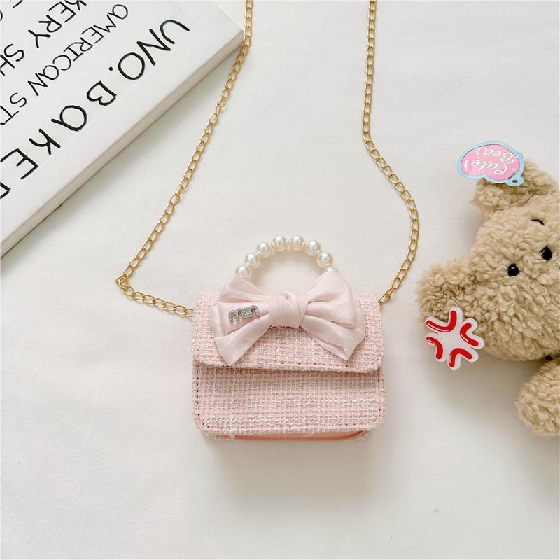 Stylish Children's Handbag With Pearl Detail And Cute Bow For Little Girls