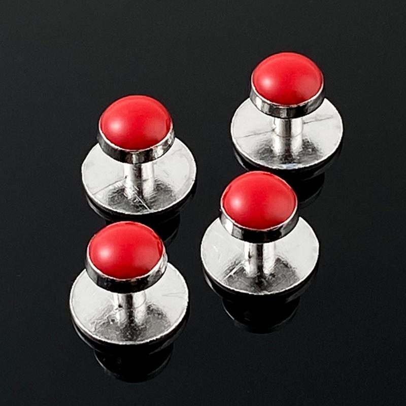 Silver Round Cufflink & Tuxedo Stud Set for Men's Wedding or Party