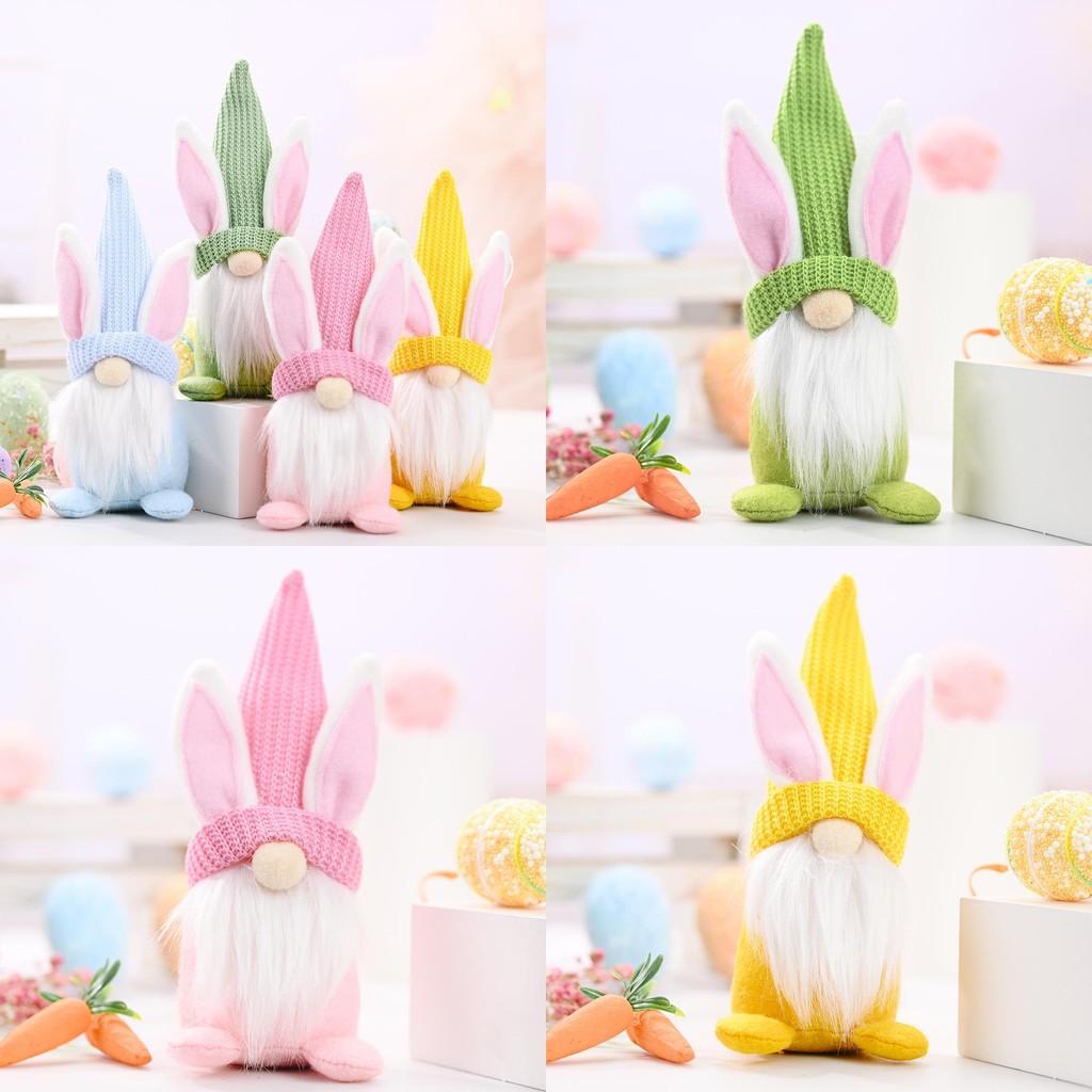 Easter Bunny Gnome Figurine Home Decor With Knitted Hat For Holiday Festivities