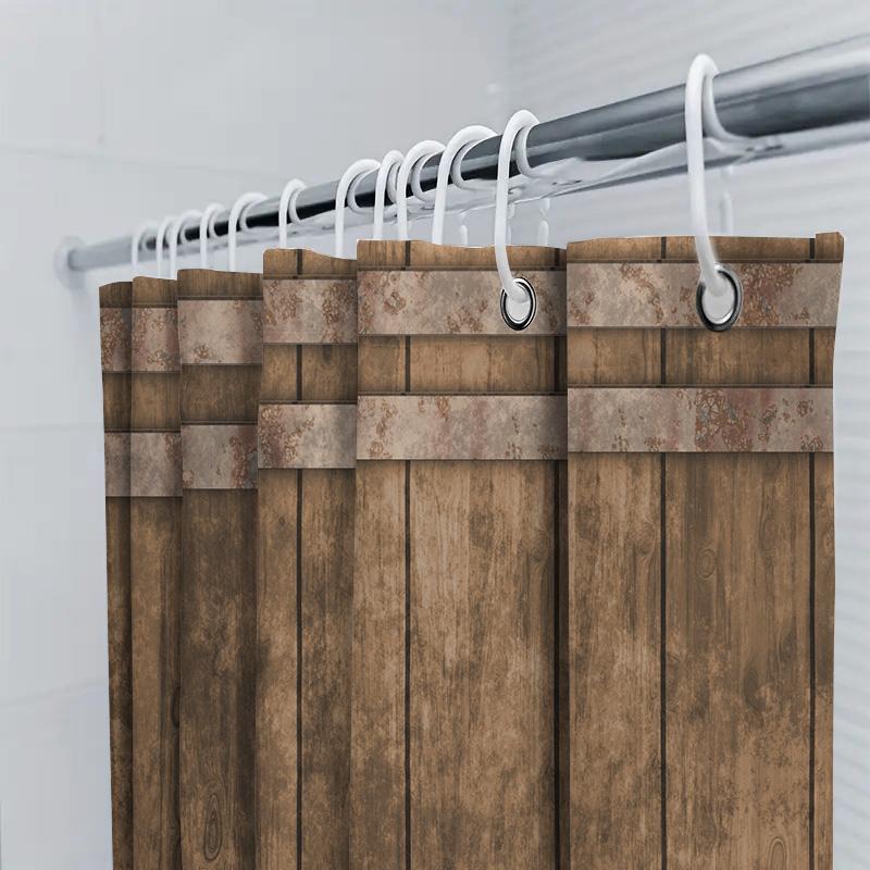 Vintage Rustic Waterproof Shower Curtain Natural Wood Texture Print Fabric Bath Liner Perfect Decoration For Your Bathroom (Size