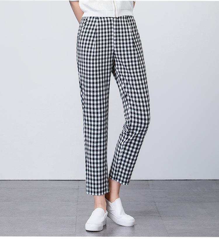 Black and White Plaid Pants Women's Nine-point Pants Korean Version of Thin Harlan Pants High Waist Summer Thin Casual Pants Thousand Bird Plaid Pants
