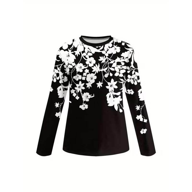 Women's Fashion Casual 3D Print Crew Neck Long Sleeve T-Shirt