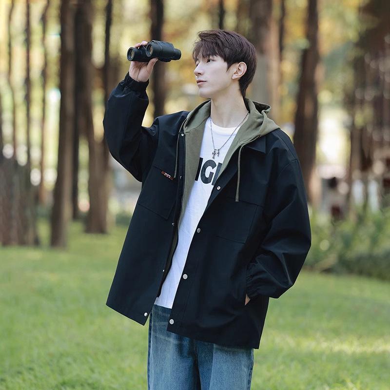 JSEN 2025 Unisex Hooded Mountaineering Jacket - Autumn Wear-Resistant Fake Two-Piece Outdoor Outerwear