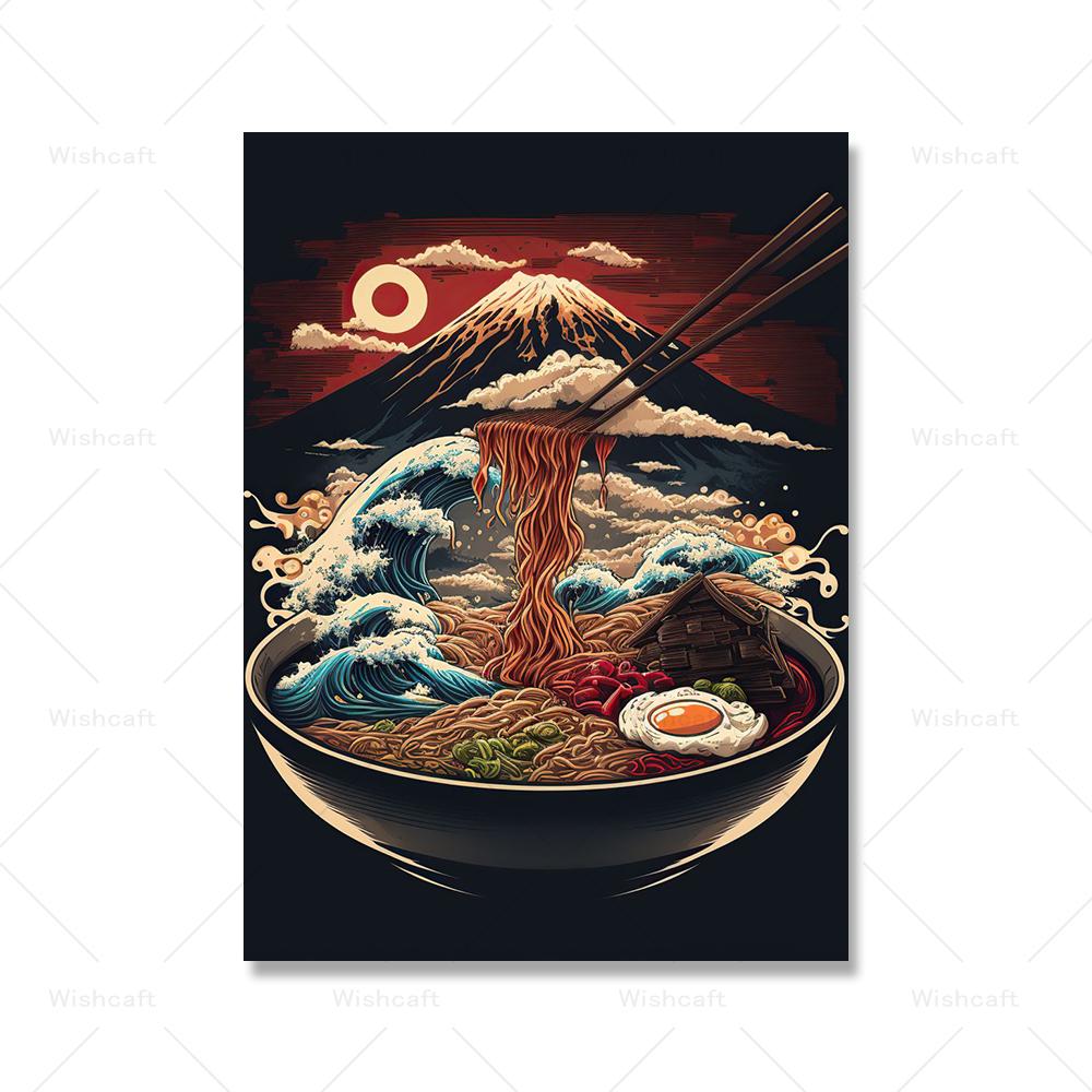 Ramen Japanese Food Wall Art Modern Vintage Cartoon Kitchen Decor Art Print Pictures Retro Funny Dining Room Canvas Painting