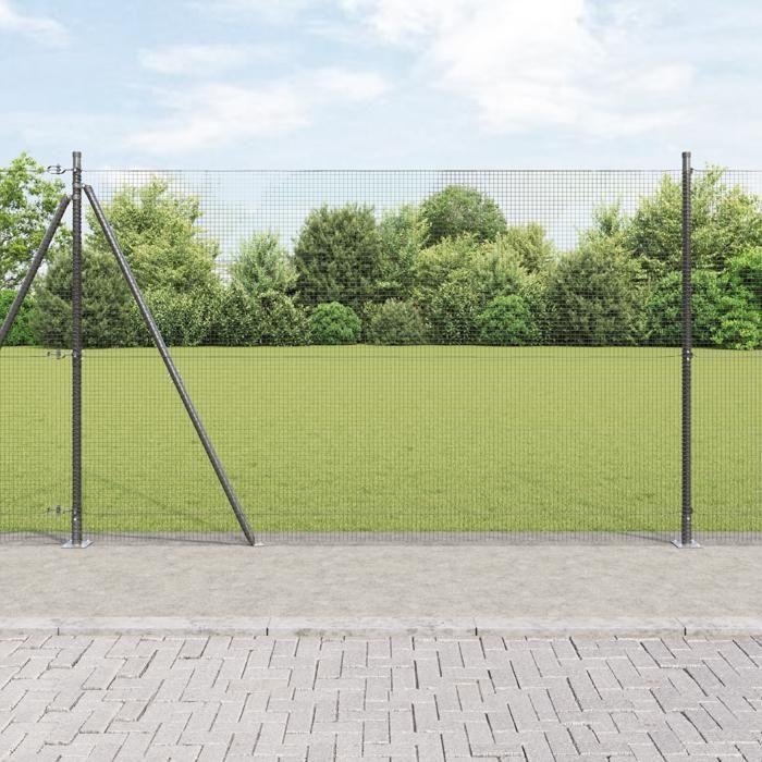 VidaXL Welded Wire Fence with 13 Flanged Posts Grey 1.5 X 25 M Steel 3352566