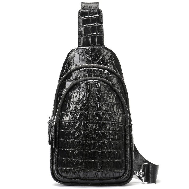 European American Light Luxury Crocodile Pattern Men s Bag Leather Chest Sports Slant Backpack Leisure