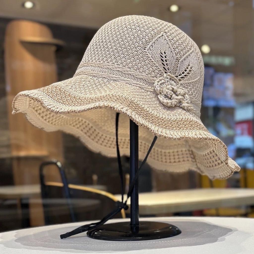 New wave hat women's sun hat UV protection summer beach hat straw hat bucket hat sun protection hat women's knitting