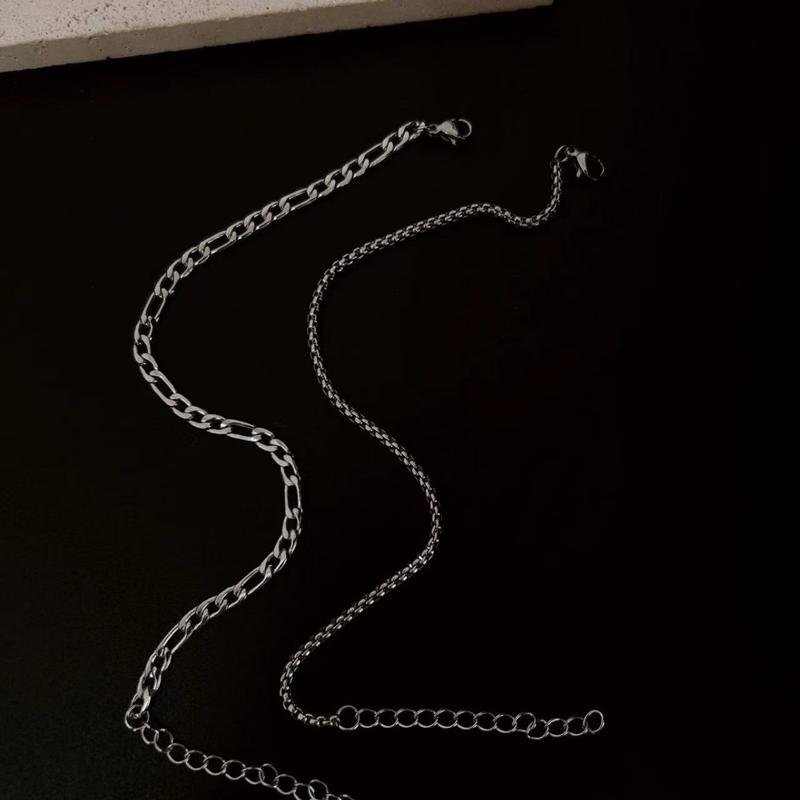 Sada 2 ks pánského řetízkového náramku z nerezové oceli Jednoduchý náramek z kovu stříbrné barvy pro volný čas