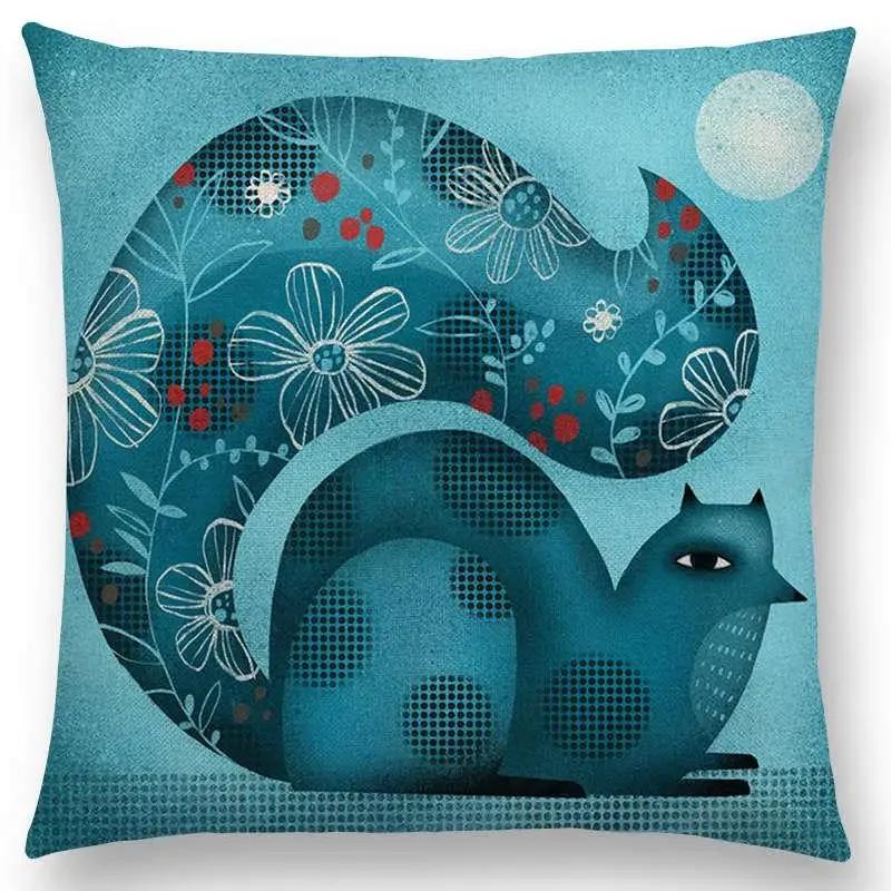 Abstract Fantasy Animals Painting Sofa Throw Pillow Case Dachshund Owl Cat Dog Squirrel Rabbit Fox Elephant Cushion Cover