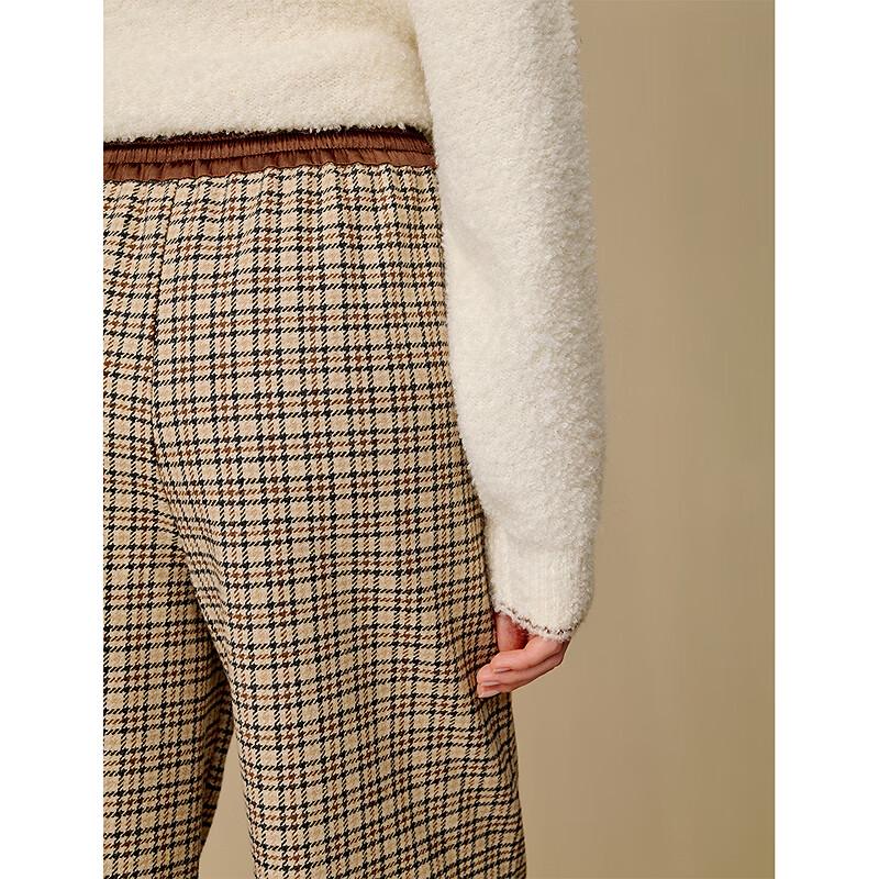 INMAN Women's Miu Series Plaid Wool Blend Wide-Leg Pants