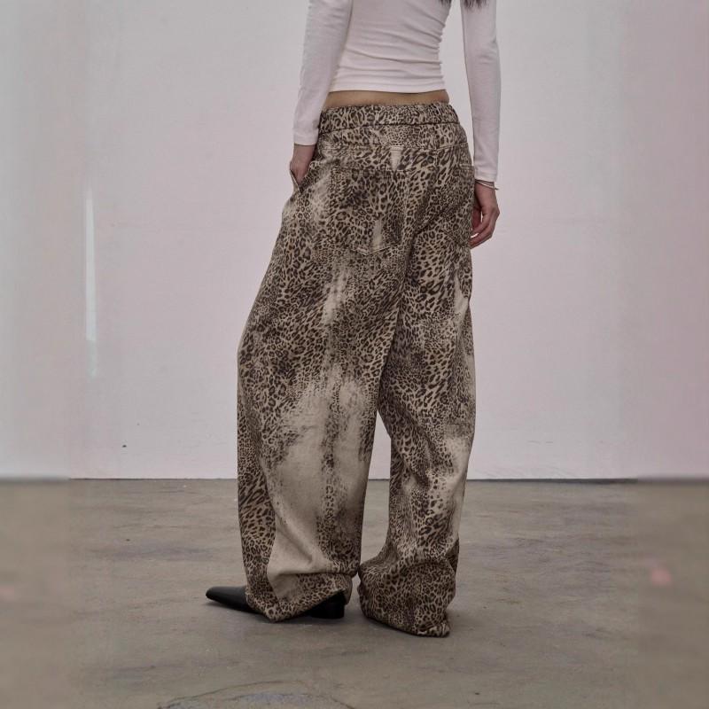 Womens Wide Leg Cargo Pants Leopard Print Cotton Loose Fit Streetwear Trousers Mid-Rise 2025