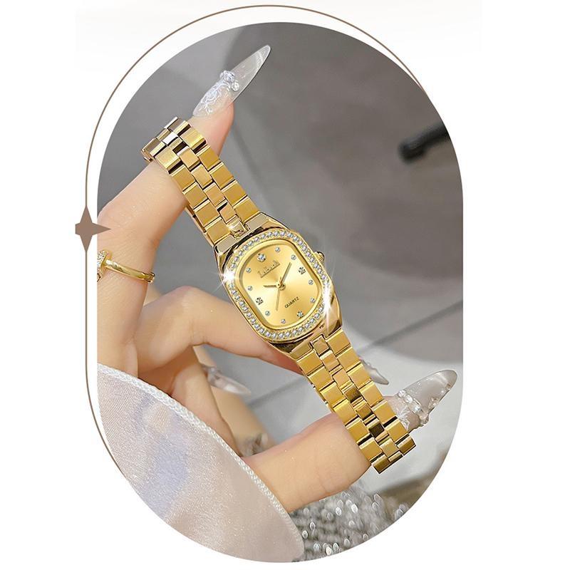 Women Elegant Steel Quartz Watches Round Dial Rhinestone Calendar Wristwatch Waterproof Classic Roman Scale Dress Watch Birthday Gift for Ladies