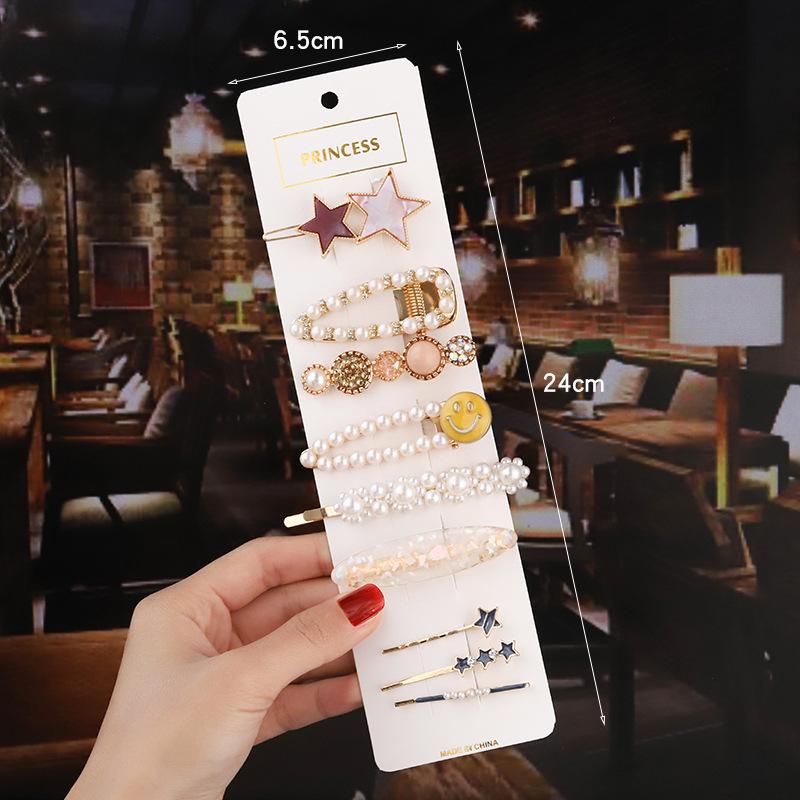 Korean Celebrity BB Hair Clip Set - Pearl Bow & Bangs Accessories