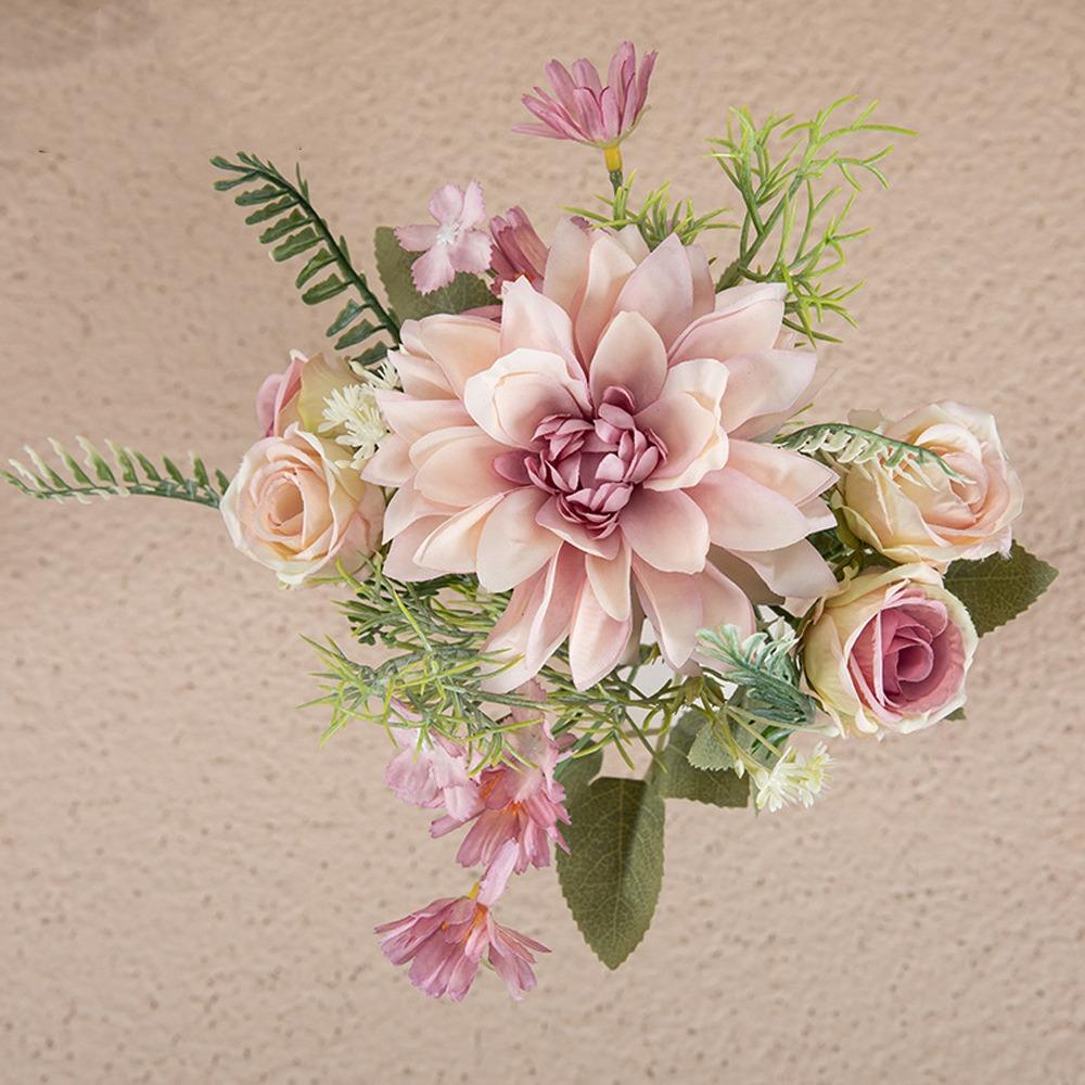Plastic Artificial Dahlia Rose Flowers Realistic Fake Flowers  Living Room Decor