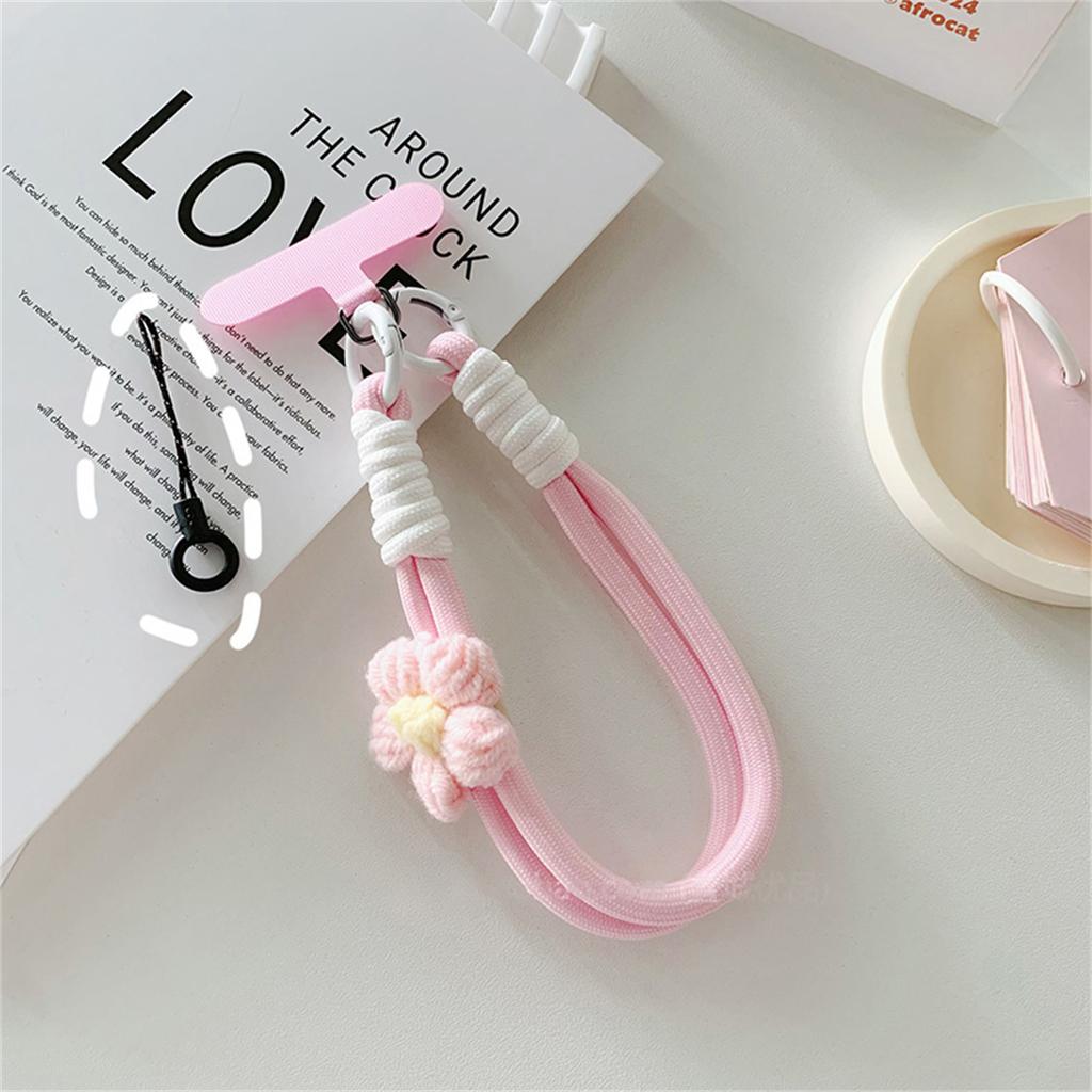 3D Braided Flower Phone Lanyard Keychain For iPhone 17 ProMax Girl Anti-Lost Knot Rope Strap Car Diy Accessories Fashion Keyring