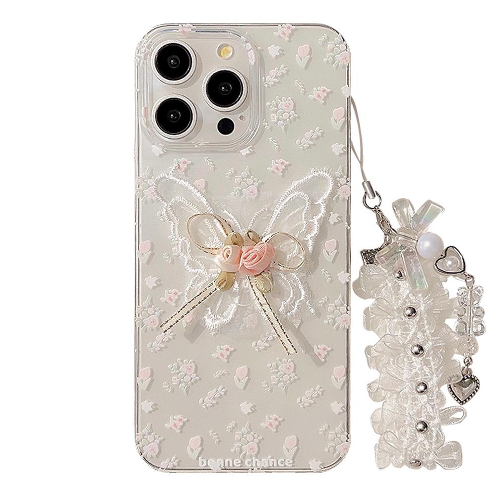 Beautiful Embroidered Butterfly Flower Apple 15 Mobile Phone Case 16 Transparent Iphone13promax Lace Pendant 11 Suitable