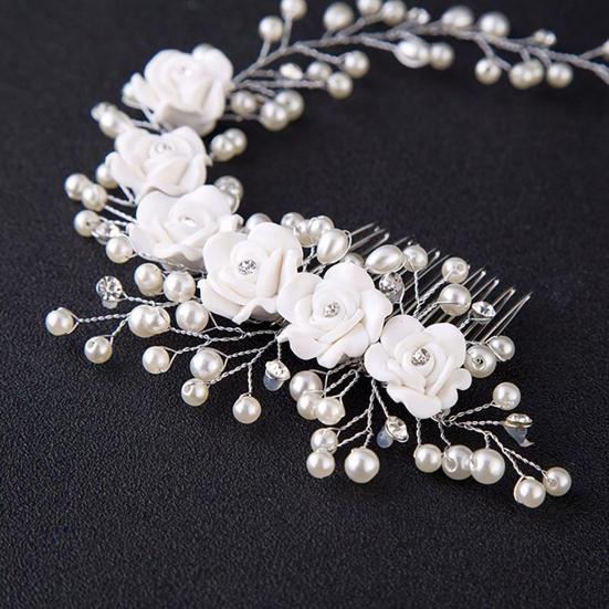 Wedding Hairpin Shiny Rhinestone Flower Decor Alloy Artificial Rhinestone Beads Flower Pearls Vine Headband for Beauty