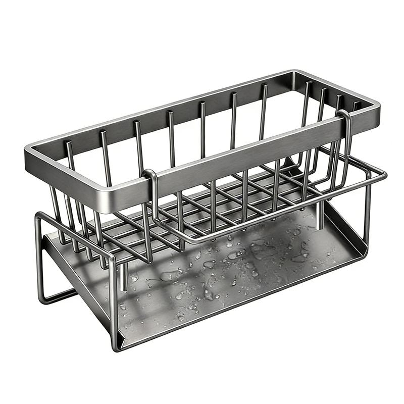 

1Pcs Kitchen Sink Caddy, Sponge Holder Self Drain Soap Dish With Detachable Dishcloth Rack For Soap Brushes Space Saving A
