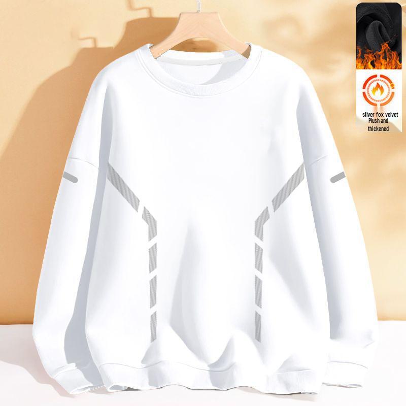 Herren Plus Samt Rundhals Warmer Hoodie - Lässiger Lockerer Schnitt Langarm für Herbst & Winter