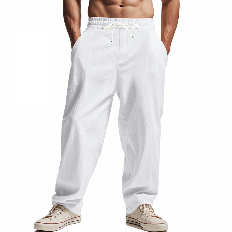 Men's Loose-Fit Linen Casual Wide-Leg Trendy Beach Sports All-Season Breathable Trousers