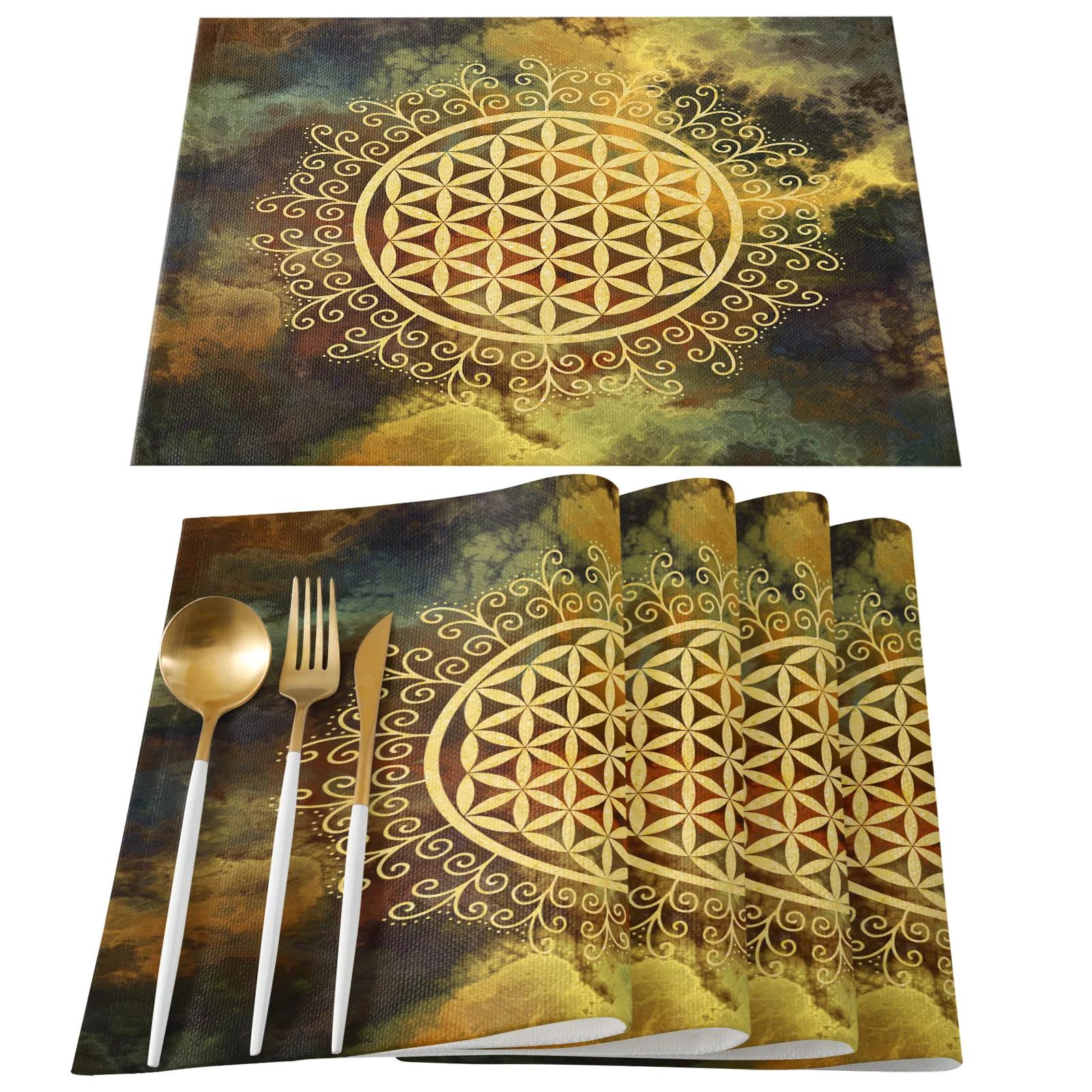 

Flower Of Life Placemat Boho Floral Table Mat,Washable Place Mat for Kitchen Dining Holiday Party Home Decor,House Warming Gifts 2pcs 30x45cm