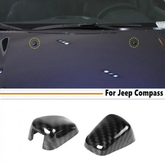 For 2017-2025 Jeep Compass Carbon Fiber Exterior Front Wiper Nozzle Cover Trim2*
