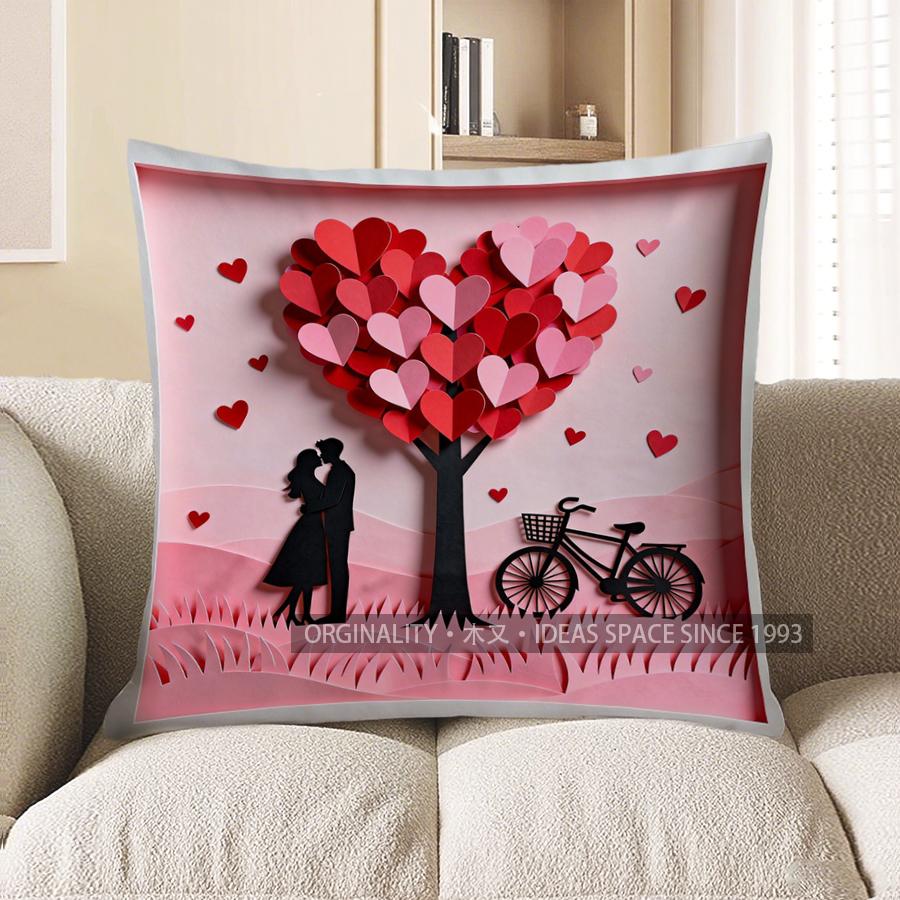 Home Decor Kissing Couple Under Heart-Shaped Love Tree Pattern Cushion Cover Suitable For Sofa Bedroom Car Pillow Cover