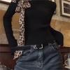 Women's Leopard Print One-Shoulder Bow Knot Long Sleeve Top