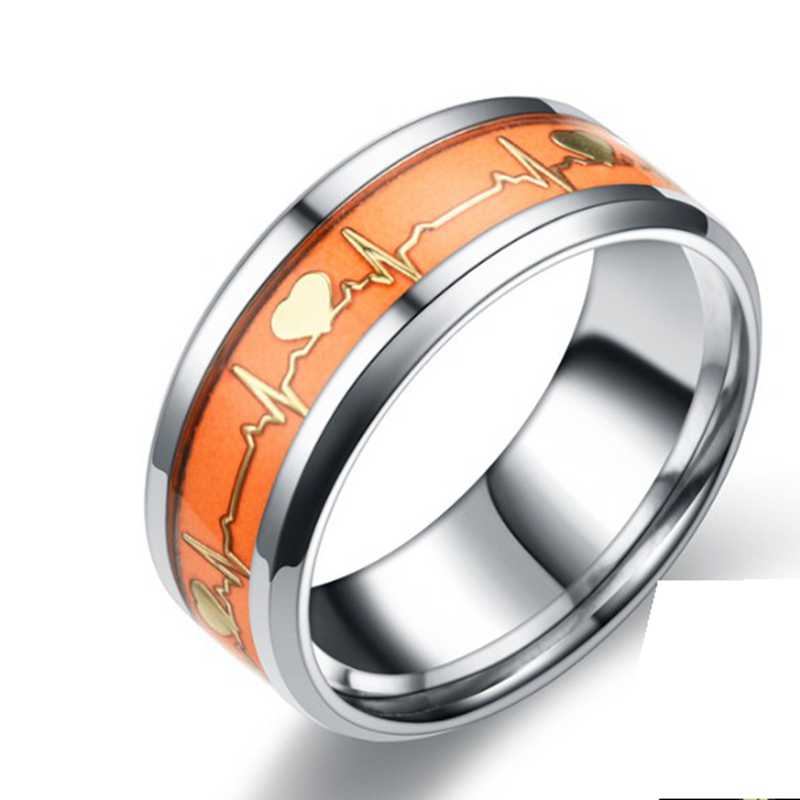 Mode Edelstahl Leuchtender Fingerring Für Frauen Männer Glowing In Dark Herz Paar Eheringe Schmuck Geschenk Zubehör