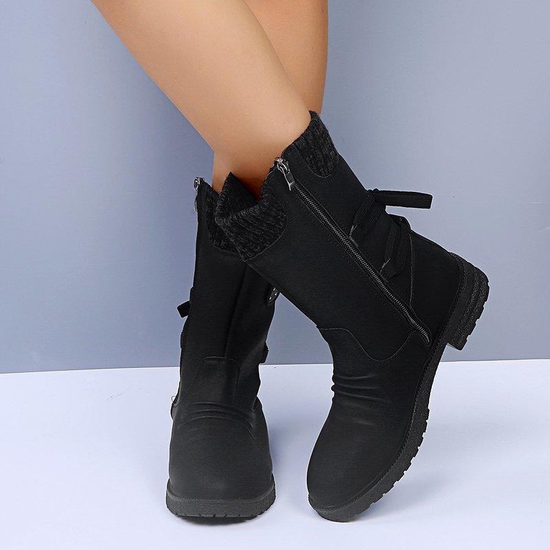 Customizable Winter Snow Boots Women Zipper Fashion PU Leather Mid-Calf Boots Shoes