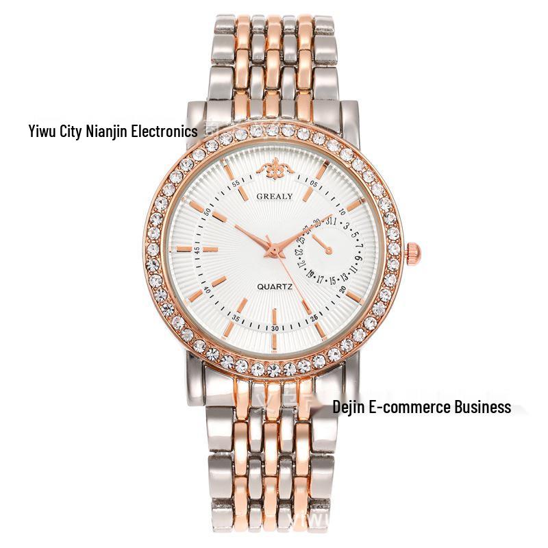 Women s Quartz Watch with Rhinestone, Alloy Steel Band, and Simple Scale Design