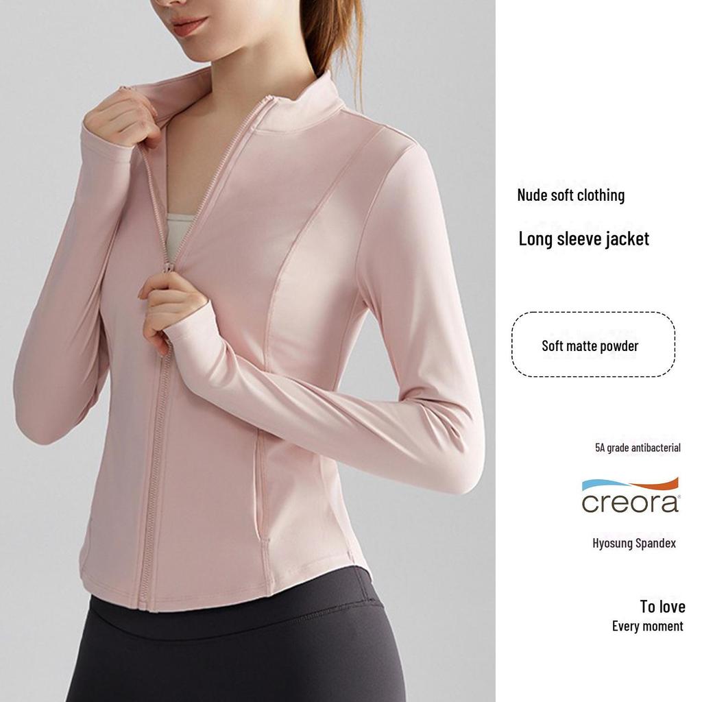 Women's Quick-Dry Slim Fit Sports Jacket – Stand-Up Collar, Zipper, Ideal for Autumn/Winter Outdoor Yoga and Fitness.