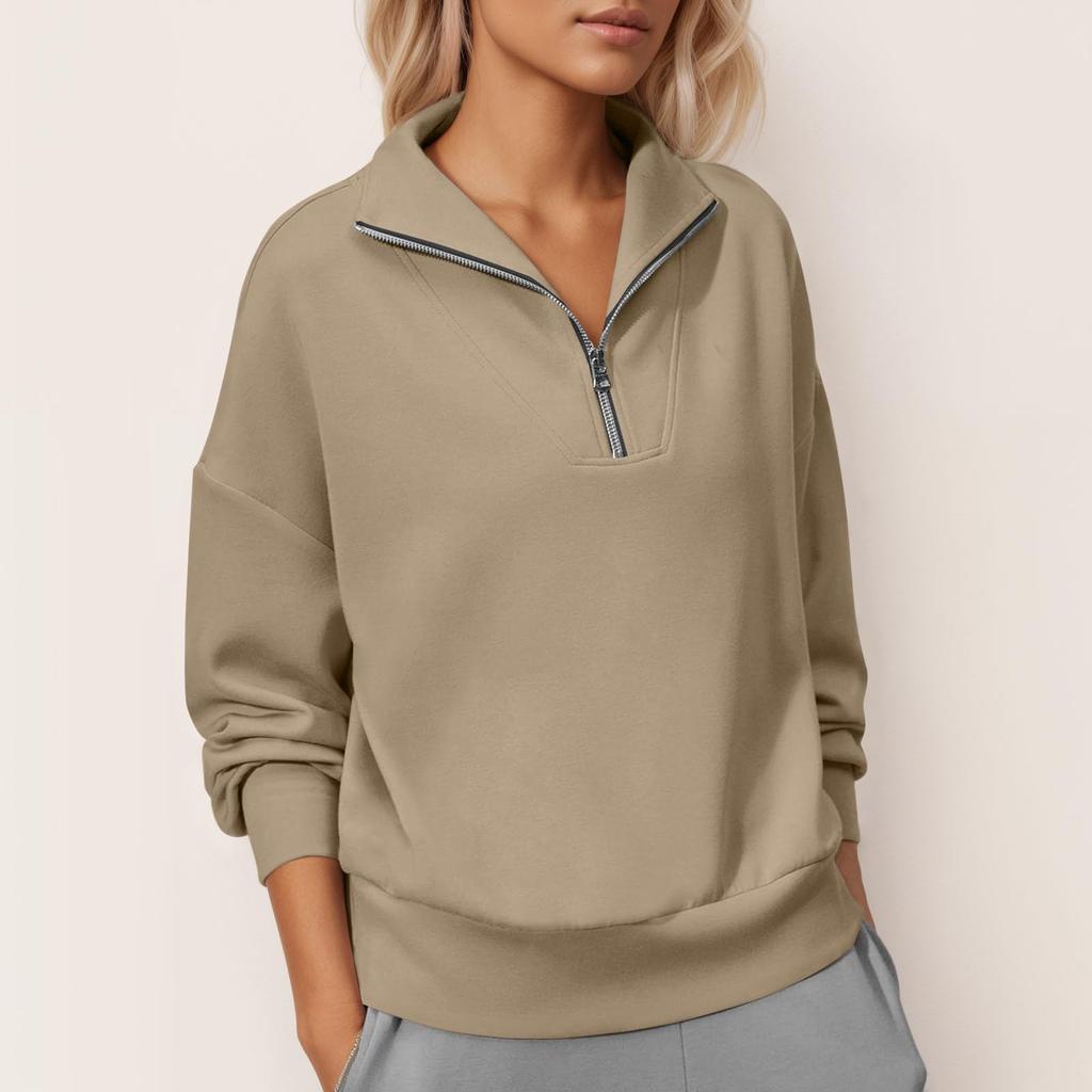 Damen Quarter-Zip Pullover Sweatshirt Lockerer Schnitt Lässig Einfach Langarm Leichtes Oberteil für den Alltag