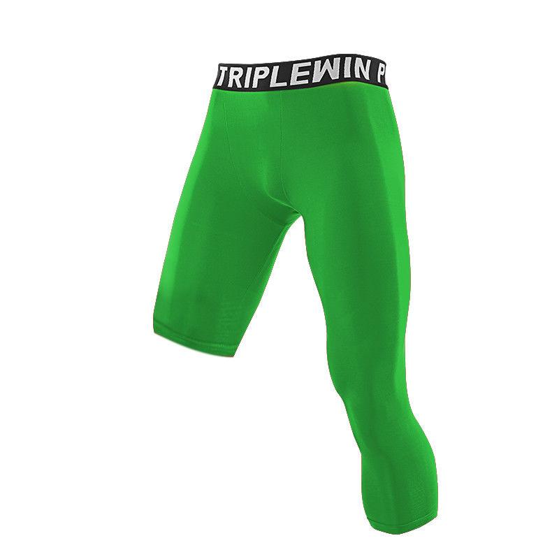 Men Base Layer Running Tight Sports Cropped One Leg Leggings Basketball Football Soccer Fitness Exercise 3/4 Pants S M L XL 2XL