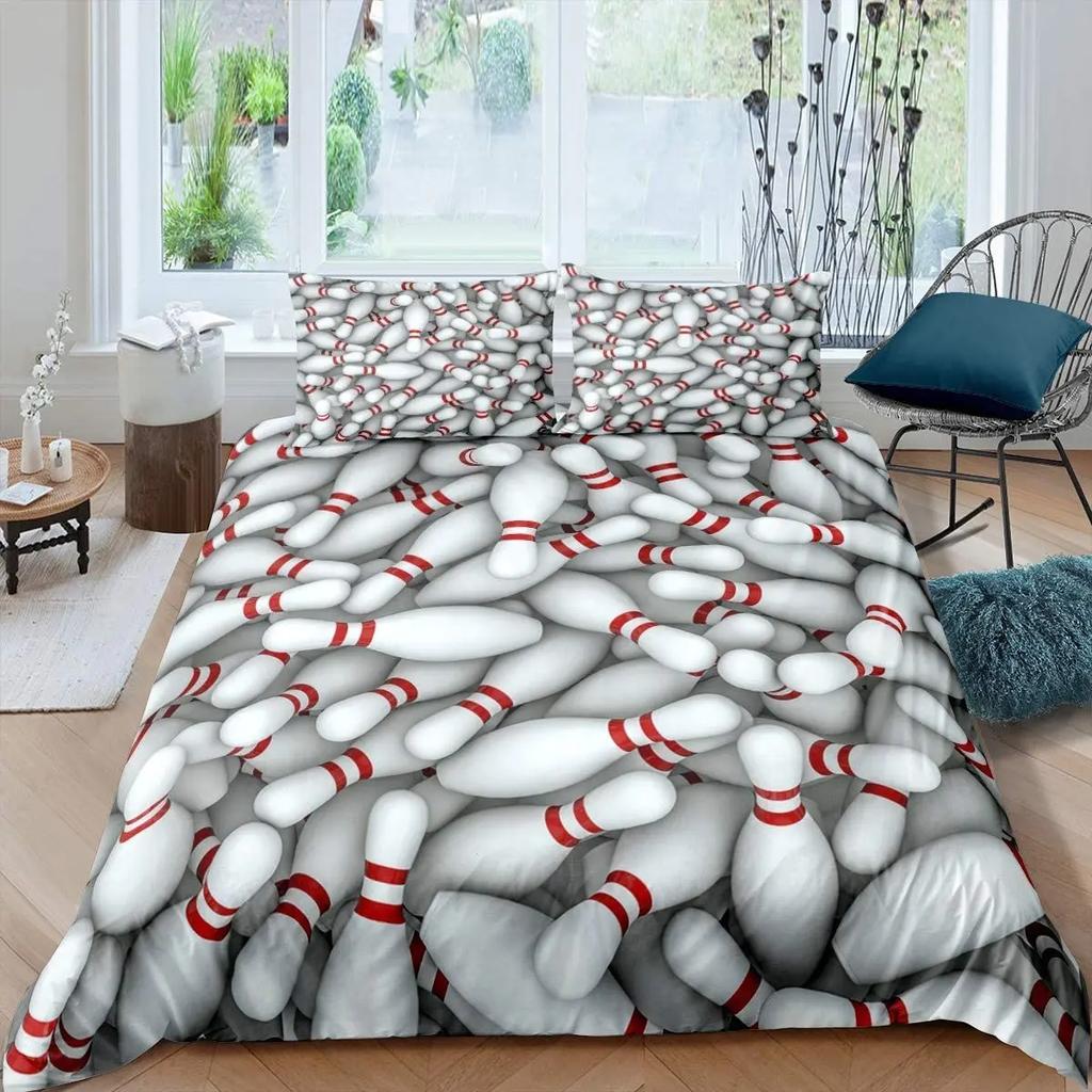 Bowling Bedding Set, Sports Games Comforter Cover Twin Full Size For Kids Boys Girls Children Confetti Colorful Duvet Cover Set