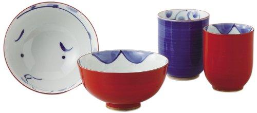 Saikai Pottery Hasami Ware Rice Bowl & Teacup Pair Set (Gift Box Included) 11521 Okame & Hyottoko