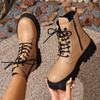 Round Toe Heightened Booties Fall/Winter  New Lace-Up Zip Soft Sole Non-Slip Retro Single Boots