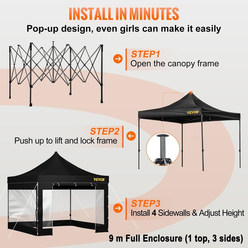 10 x 10 FT Pop Up Canopy Tent, Outdoor Patio Gazebo Tent with Removable Sidewalls and Wheeled Bag, UV Resistant Waterproof Instant Gazebo Shelter for
