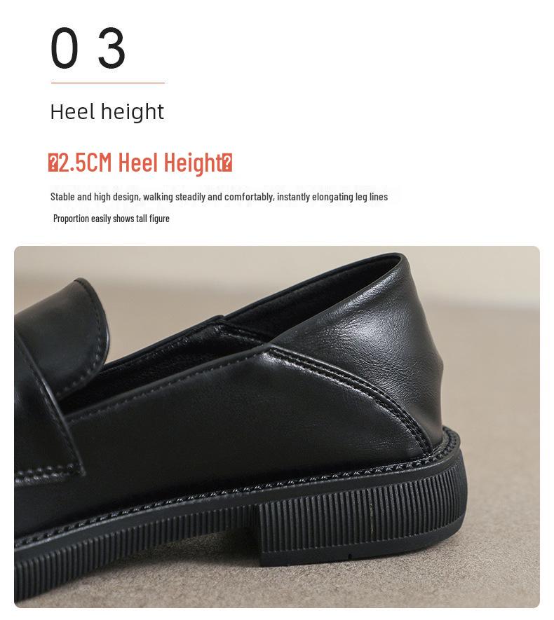 Women's Black British Style Leather Loafers: Thick Sole, Chunky Heel, Round Toe, Two-Wear Design - Spring 2025
