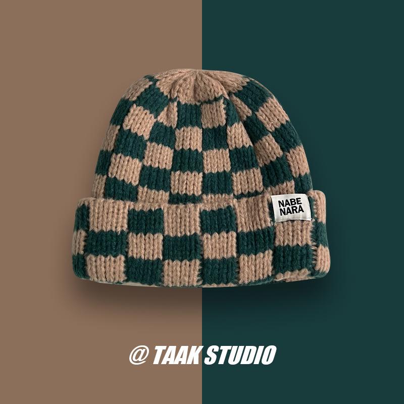 Damrutig stickad ullmössa, Koreansk & Japansk stil, Höst/Vinter, Stor passform, Ansiktsförminskande, Julutgåva