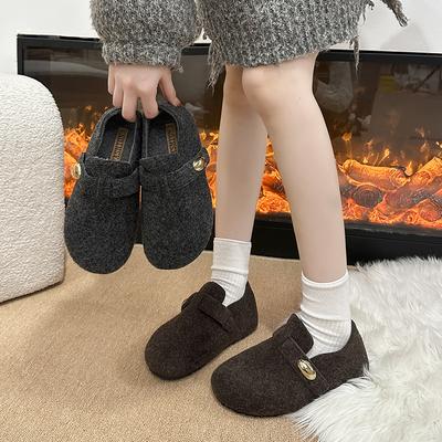 Koreanische Version von Samt-Boken-Schuhen Retro-Wollschuhe Damen 2025 neu Herbst und Winter Wolle dicke Sohle erhöhend Klettverschluss Baumwollschuhe