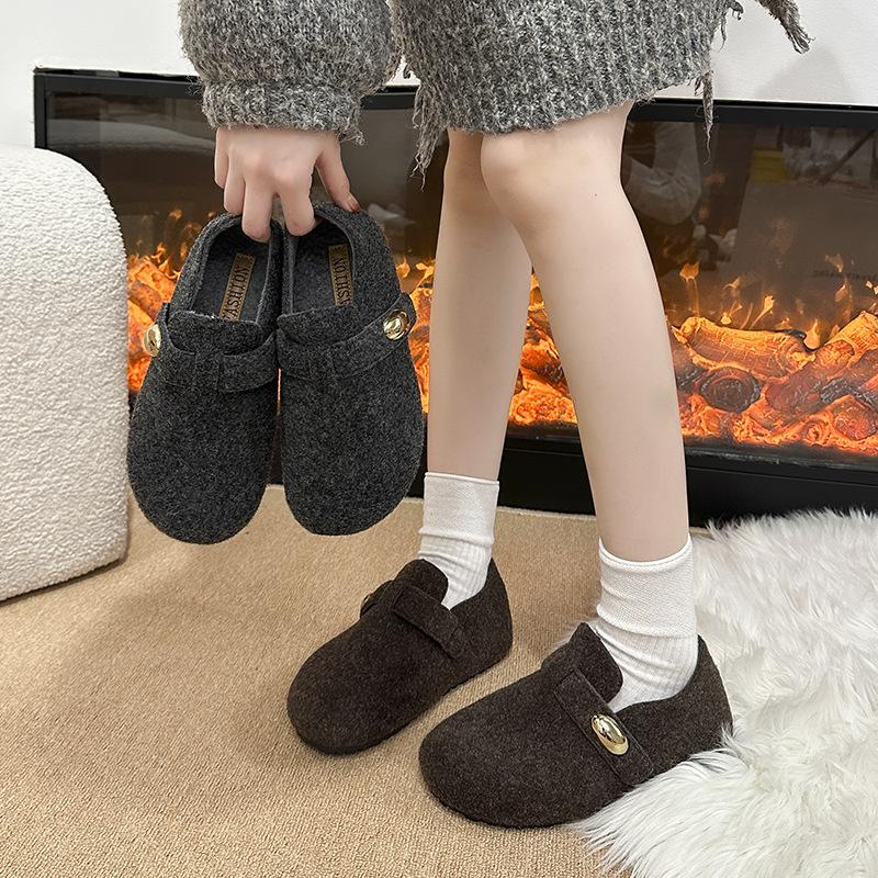 Korean Version of Velvet Boken Shoes Retro Wool Shoes Women's 2025 New Autumn and Winter Wool Thick Sole Heightening Velcro Cotton Shoes