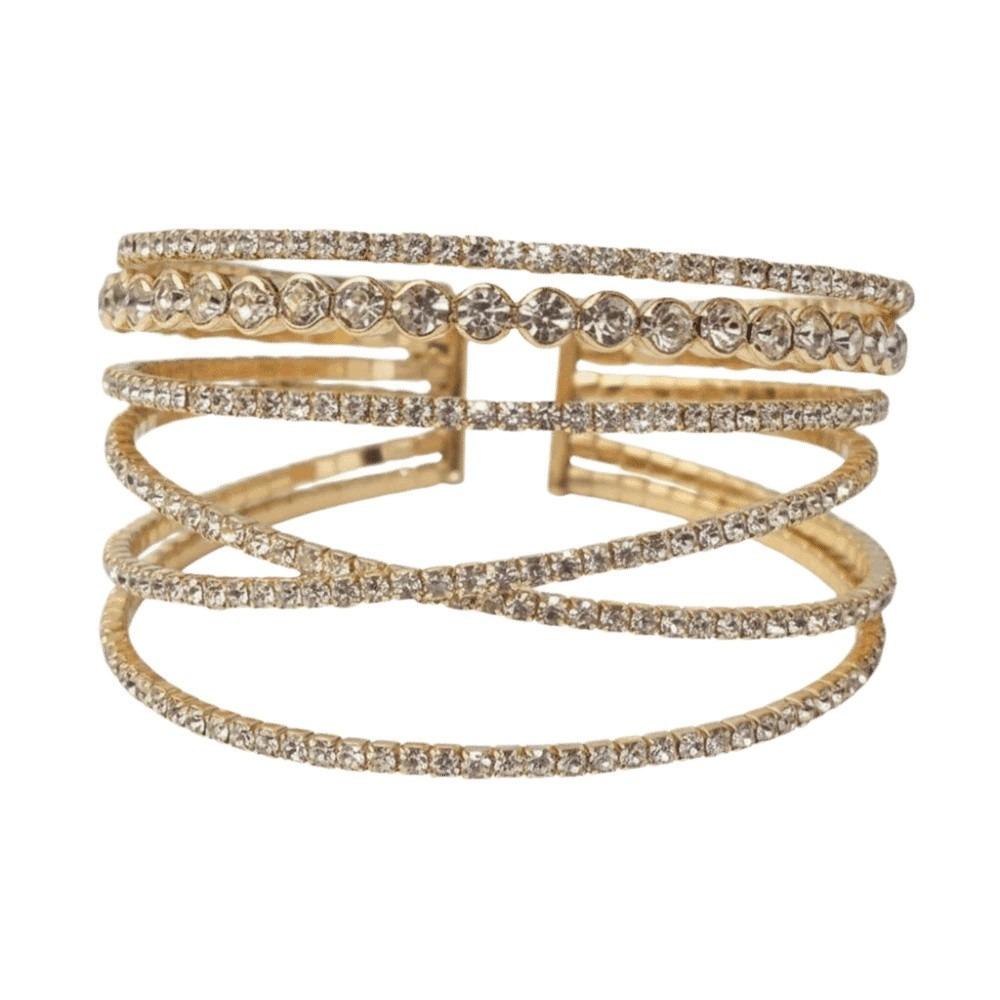 Irregular Multi-layer Rhinestone Cuff Bracelet Dark Grey Silver Wrist Circle Friends