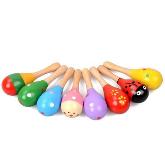 Wooden Colorful Sand Hammer Hand Rings Maraca Educational Children Baby Toy