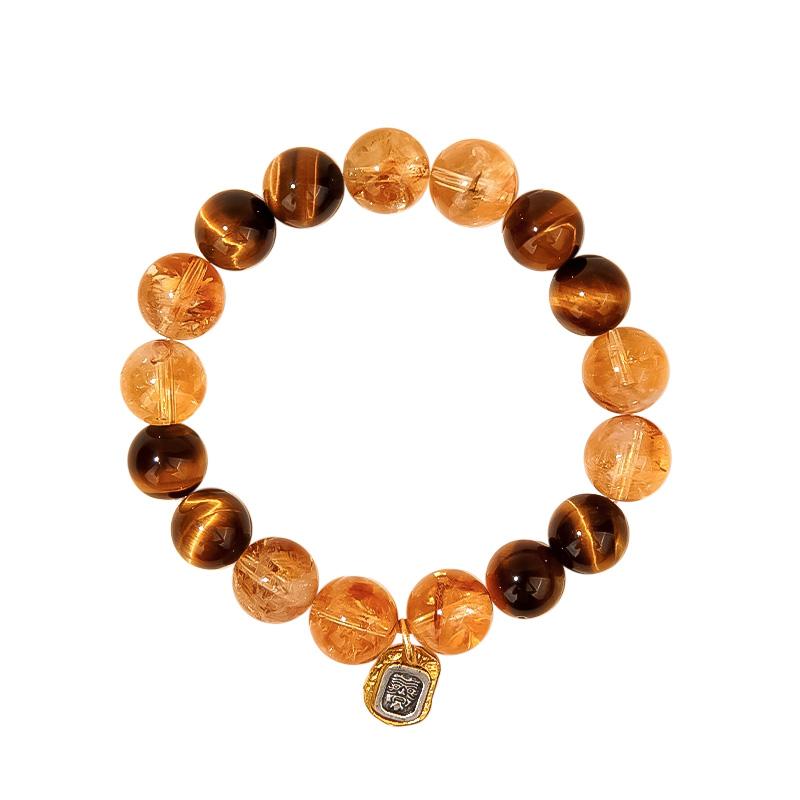 Natural Stone Rhinestone Beaded Bracelet Ethnic Geometric Design Gold Plated Buddhist Spiritual Protection Women's Versatile