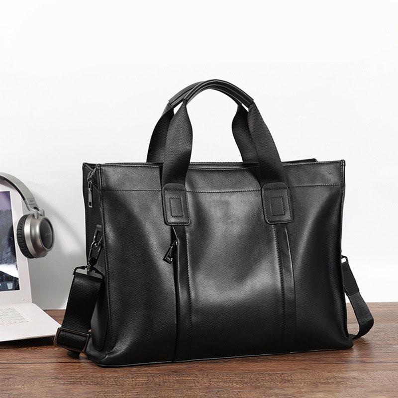 Soft Cowhide Men Business Briefcase Large Capacity Laptop Crossbody Handbag
