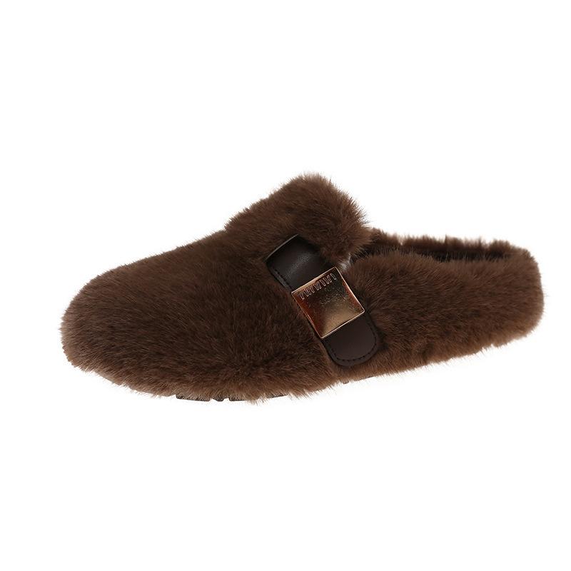 Mao Mao slippers women's outer wear 2025 new autumn and winter one-pedal high-end mink plush cotton slippers