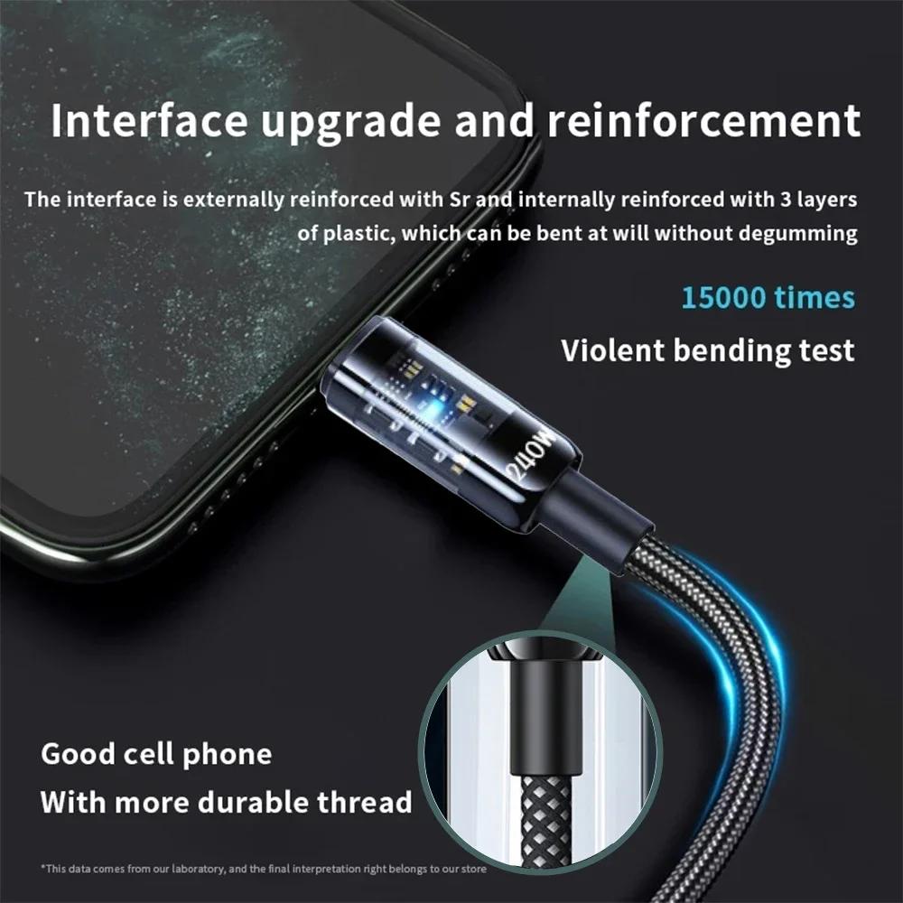 240W USB To Type C Cable USB Type-C Fast Charging Charger Cables For MacBook Air iPad Laptop iPhone 15 16 Xiaomi iPad Data Cord