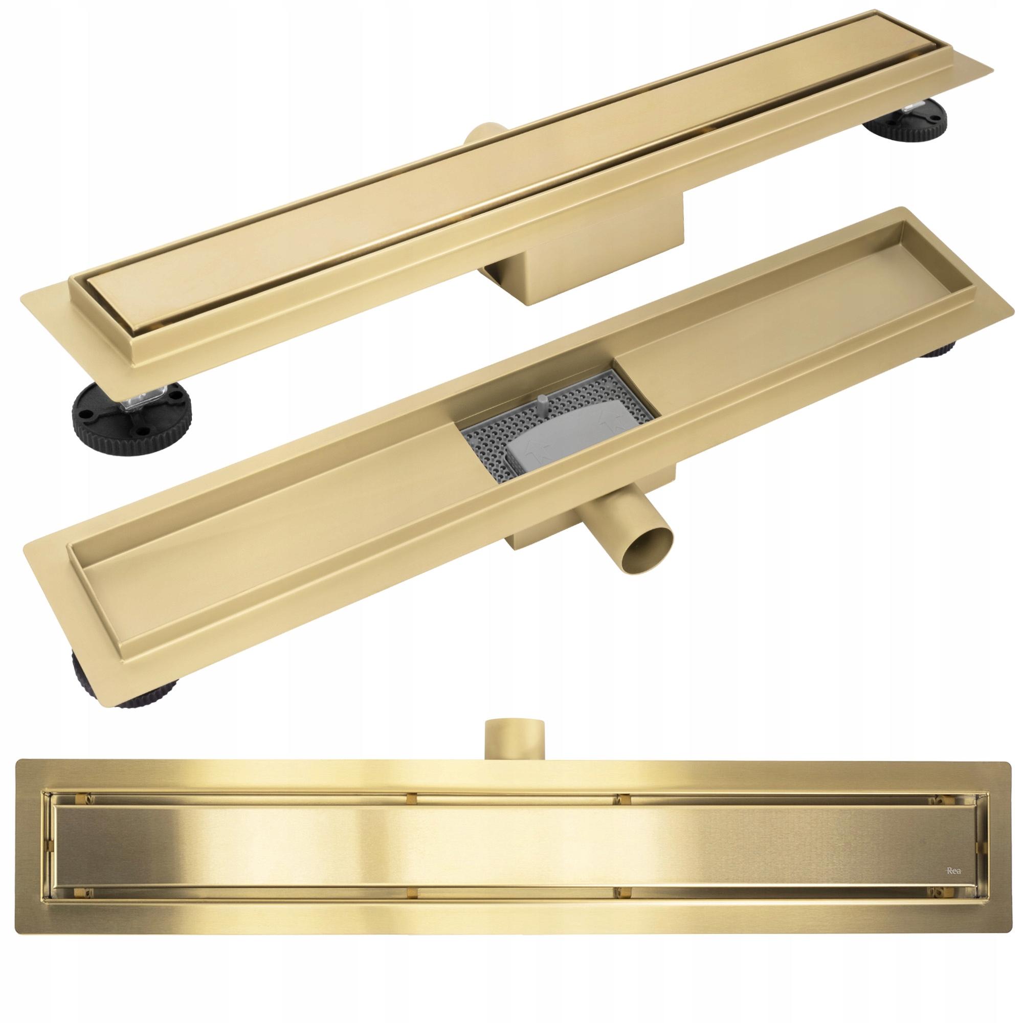 Rea Neox 80 - Lineaire Afvoer - Douchegoot - Geborsteld Goud - 80X11X9Cm