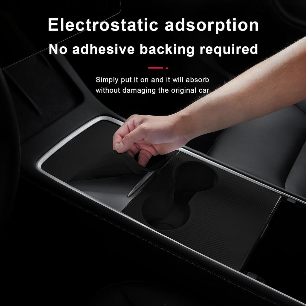 Center Console Silicone Wrap Kit With Cup Holder For Tesla Model 3 - / Model Y -2024 (Black)